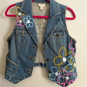 LOFT Blue Denim Vest with Embroidery